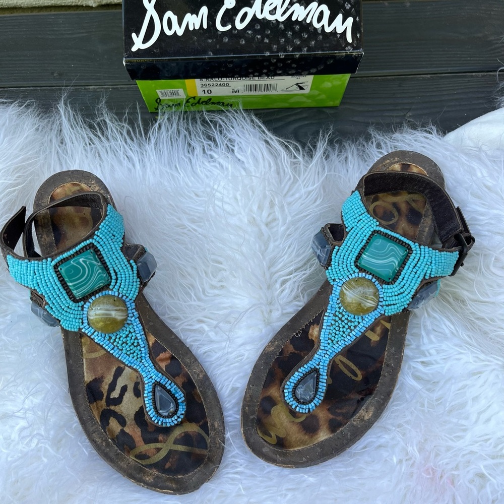 Sam Edelman size 10 Turquoise bead Sandal - Picture 2 of 6